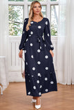 Navy Scoop Neck Polka Dots Abito da cocktail lungo con fusciacca