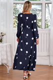 Navy Scoop Neck Polka Dots Abito da cocktail lungo con fusciacca