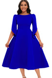 Moda elegante Royal Blue A Line Solid Swing Dress con mezze maniche