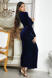 Blu scuro sirena Halter Neck Prom Dress con fessura