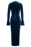 Pavone Blu Mermaid Velluto Maniche Lunghe Prom Dress con Spacco