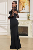 Elegante Tulle Nero Maniche Mermaid Hollow Out Prom Dress