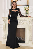 Elegante Tulle Nero Maniche Mermaid Hollow Out Prom Dress