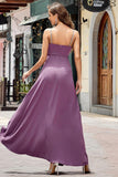 Viola Aderente Spaghetti Straps Abito lungo da ballo con Split