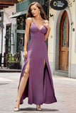 Viola Aderente Spaghetti Straps Abito lungo da ballo con Split