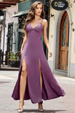 Viola Aderente Spaghetti Straps Abito lungo da ballo con Split