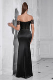 Sirena nera fuori dalla spalla increspato corsetto lungo Prom Dress