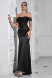 Sirena nera fuori dalla spalla increspato corsetto lungo Prom Dress