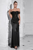 Sirena nera fuori dalla spalla increspato corsetto lungo Prom Dress