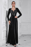 Sparkly A Line Velvet Abito lungo da ballo con maniche lunghe
