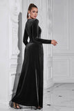 Sparkly A Line Velvet Abito lungo da ballo con maniche lunghe