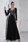 Sparkly A Line Velvet Abito lungo da ballo con maniche lunghe