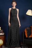 Golden Glitter A Line Spaghetti Straps Beaded Abito da ballo lungo