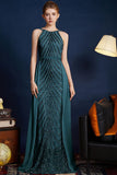 Golden Glitter A Line Spaghetti Straps Beaded Abito da ballo lungo