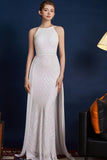 Golden Glitter A Line Spaghetti Straps Beaded Abito da ballo lungo
