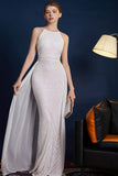 Golden Glitter A Line Spaghetti Straps Beaded Abito da ballo lungo