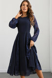 Navy A Line Round Neck Abito da ballo lungo con maniche lunghe