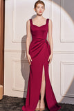 Burgundy Mermaid Long Prom Abito con spacco