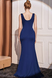 Burgundy Mermaid Long Prom Abito con spacco