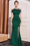 Sirena senza spalline Borgogna Prom Dress con piume