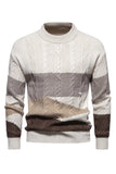 Maglione pullover con cavo Colorblock girocollo bianco da uomo