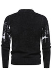 Maglione Uomo Nero Slim Fit Girocollo Natale Stampa Cervo