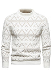 Maglione pullover con stampa a righe girocollo da uomo bianco