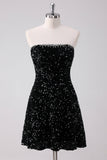 Sparkly Black A-Line senza spalline paillettes abito corto ritorno a casa