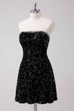 Sparkly Black A-Line senza spalline paillettes abito corto ritorno a casa