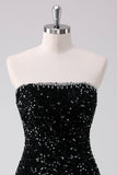 Sparkly Black A-Line senza spalline paillettes abito corto ritorno a casa