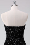 Sparkly Black A-Line senza spalline paillettes abito corto ritorno a casa