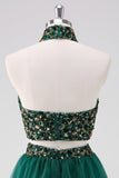 Sparkly A-Line Verde scuro Halter abito corto ritorno a casa con paillettes