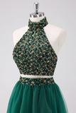 Sparkly A-Line Verde scuro Halter abito corto ritorno a casa con paillettes