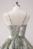 Verde chiaro A-Line Spaghetti Straps corsetto corsetto Homecoming Dress con lacci sul retro