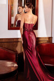 Scintillante blu sirena corsetto raso lungo abito da ballo con fessura