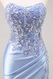 Abito da ballo con paillettes verde scuro a sirena senza spalline con fessura