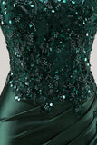 Sirena borgogna senza spalline paillettes abito lungo da cerimonia con perline
