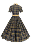 Nero Plaid A-Line Peter Pan Collare Midi 1950s Dress