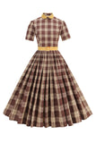 Nero Plaid A-Line Peter Pan Collare Midi 1950s Dress