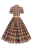 Nero Plaid A-Line Peter Pan Collare Midi 1950s Dress