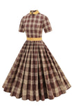 Nero Plaid A-Line Peter Pan Collare Midi 1950s Dress