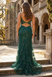 Abito da cerimonia lungo da ballo sirena in corsetto blu blu reale trasparente