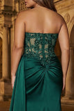 Corsetto verde scuro scintillante Abito da fine anno per il cerimonia più size con fessura