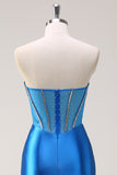 Blue Mermaid senza spalline corsetto in rilievo Abito da cerimonia con fessura