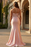 Corsetto a ossa trasparente in forma di sirena rosa spalline Corsetto abito da cerimonia lungo in raso plus size