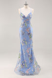 Paillettes sirena spaghetti spalline rosa Abito da cerimonia con applique