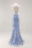 Paillettes sirena spaghetti spalline rosa Abito da cerimonia con applique