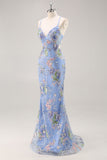Paillettes sirena spaghetti spalline rosa Abito da cerimonia con applique
