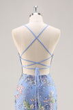 Paillettes sirena spaghetti spalline rosa Abito da cerimonia con applique