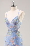Paillettes sirena spaghetti spalline rosa Abito da cerimonia con applique